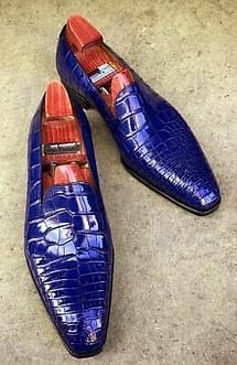 Handmade men blue crocodile shoes men leather moccasin shoe formal shoes mens