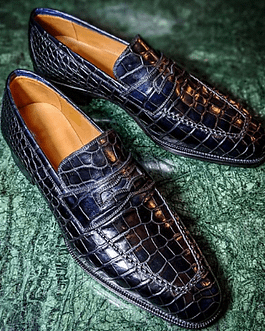 Handmade Men Black Moccasin Dress Crocodile Texture Leather