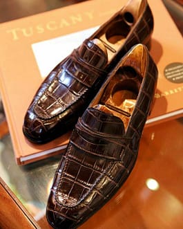 Handmade Men Brown Alligator Texture Slip on Casual Shoes