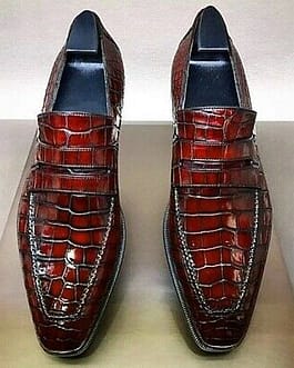 Handmade Men Maroon Alligators Leather Shoes