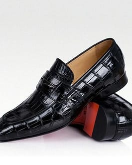 Handmade men black crocodile moccasin shoes