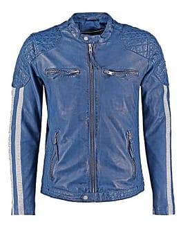 Men's Handmade Cafe Racer Leather Biker Blue Jacket with White Stripes