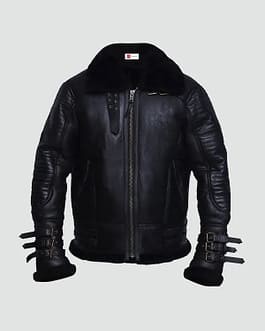 New Men's Stylish Handmade Black Shearling Biker Leather Jacket