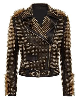 Golden Studded Leather Jacket, Women's Gold Spiked Leather Jacket, Women Steam Punk Gold Studs Jacket, Gothic Hippie Golden Studs and Spikes