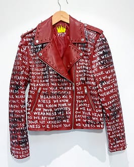 New Handmade Burgundy Leather hand painted leather Stylish Punk Rocker Biker Leather Jacket jacket