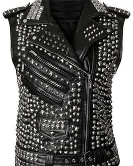 Womens New Handmade Leather Studded Vest Studded Leather Vest Black Spike Belted Studs Zipper Brando Leather Vest