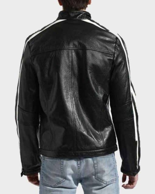 Mens Cafe Racer White Striped Leather Jacket