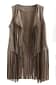 Womens New Autumn Winter Grey Suede Leather Sleeveless Tassels Fringed Tops Vest Cardigan