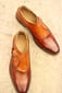Men's Handmade Dual Color Burgundy & Tan Leather Stylish Single Monk Strap Dress & Formal Wear Shoes