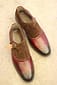 New Men's Handmade Burgundy Leather & Brown Suede Stylish Single Monk Strap Dress & Formal Shoes