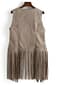 Womens New Autumn Winter Grey Suede Leather Sleeveless Tassels Fringed Tops Vest Cardigan