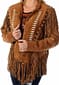 Women Brown Suede Leather Jacket Cow-lady Fringes and Bones Western Wear