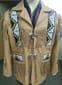 Men's Beige Cowhide Leather Vintage Cowboy Jacket Fringed and Beaded Coat