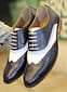 New Men's Handmade Blue & White Leather Stylish Lace Up Wing Tip Style Dress & Casual Wear Shoes