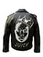 New Men's Custom Made Black Leather Full Metallic Studded Back The Juicy Face Printed Zipper Belted Stylish Leather Jackets