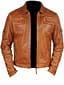 Men's Fashion Lambskin Leather Tan Waxed Moto Jacket All Size