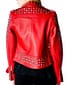 New Women's Custom Made Red Leather Silver Studded Zipper Style Real Cowhide Leather Jackets