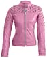 WOMENS FASHION PINK JACKET LONG SLEEVES HAND FIXED GOLD STUDS PURE REAL LEATHER
