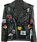 Men Black Full Silver Studded Patches With Chains Cowhide Leather Jacket