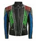 Mens Handmade Studded Jackets Fashion Multi Color Cowhide Leather Motorcycle Zipper Jacket