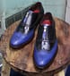 New Men's Handmade Leather Shoes Black & Blue Leather Stylish Front Zipper Style Wing Tip Casual & Dress Wear Boots