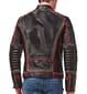 New Handmade Men Black Silver Studded Red Piping Punk Zipper Fashion Leather Jacket