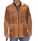 Men Suede Cowhide Leather Jacket Fringes and Western Beads Wear
