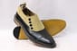 New Men's Handmade Beige Suede & Black Leather Slip On Button Style Dress & Formal Wear Shoes