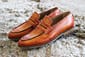 New Handmade Men's Tan brown Leather Slip on Stylish Loafer Dress & Casual Wear Shoes