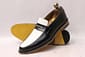 New Men's Handmade Rounded Toe Black & White Leather Loafer Slip On Stylish Dress & Formal Wear Shoes