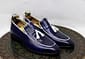 New Men's Handmade Formal Shoes Men's Blue Leather Stylish Teasels Slip On Loafer Shoes