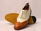 New Men's Handmade Tan & Off White Leather Stylish Lace Up Wing Tip Style Dress & Casual Wear Shoes
