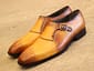 New Men's Handmade Dual Tone Yellow & Brown Leather Stylish Single Monk Strap Dress & Formal Wear Shoes