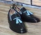 New Men's Handmade Black Leather Blue Tassel Loafer Slip On Stylish Dress & Formal Shoes