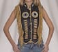New Handmade Women's Black Leather Vest With Beads, Bone And Golden Fringes Jackets
