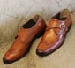 Men's Handmade Wingtip brogue Style Tan Brown Leather Single Monk Strap Dress & Formal Shoes