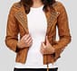 Women's New Custom Made Tan Brown Leather Silver Studded Zip up Style Real Cowhide Leather Jacket