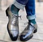 New Pure Handmade Leather Light Gray & Black Shaded Lace Up Brogue Shoes For Men's