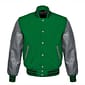 Men's Hand-Stitched Navy Green Wool & Grey Real Leather Sleeves Varsity Letterman Bomber Jacket