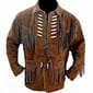 Men Brown Suede Leather Cowboy Jacket Fringes and Bones Western Wear New