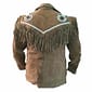 Men Brown Suede Leather Jacket Cow-boy Fringed and Beaded Coat
