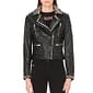 WOMEN'S FASHION PREMIUM LEATHER JACKET SILVER STUDS ON COLLAR AND SHOULDERS