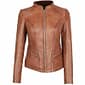 New Women's Handmade Tan Brown Leather Stylish Front Zipper Fashion Leather Jackets