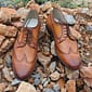 New Pure Leather Handmade Tan & Brown Shaded Leather Brogue Dress Shoes For Men's