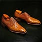 New Handmade Tan Color Ostrich Textured Leather Lace Up Stylish Dress Shoes for Men's